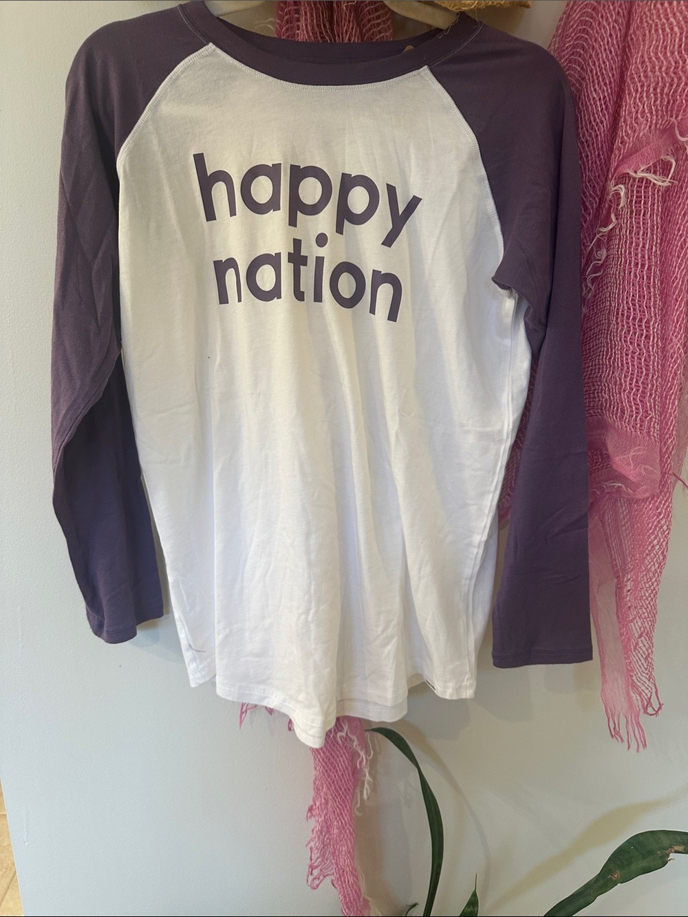 Girls Long Sleeve Raglan Shirt - White and Purple